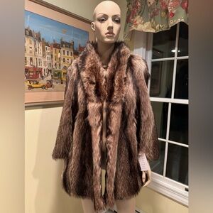 Luxurious 29" Hip Length Real Silver Brown Raccoon Real Fur Coat Jacket Size 6/8